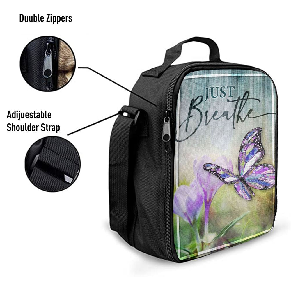 Christian Just Breathe Butterfly Lunch Bag, Christian Lunch Bag For School, Picnic, Religious Lunch Bag