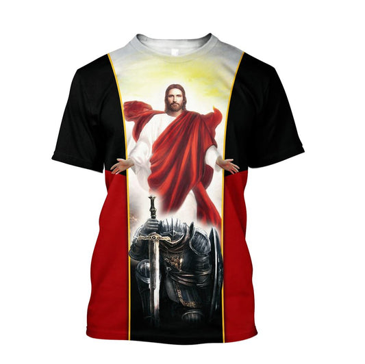 Christian Knight Templar Jesus Unisexs All Over Print 3D T-Shirt, Gift For Christian, Jesus Shirt