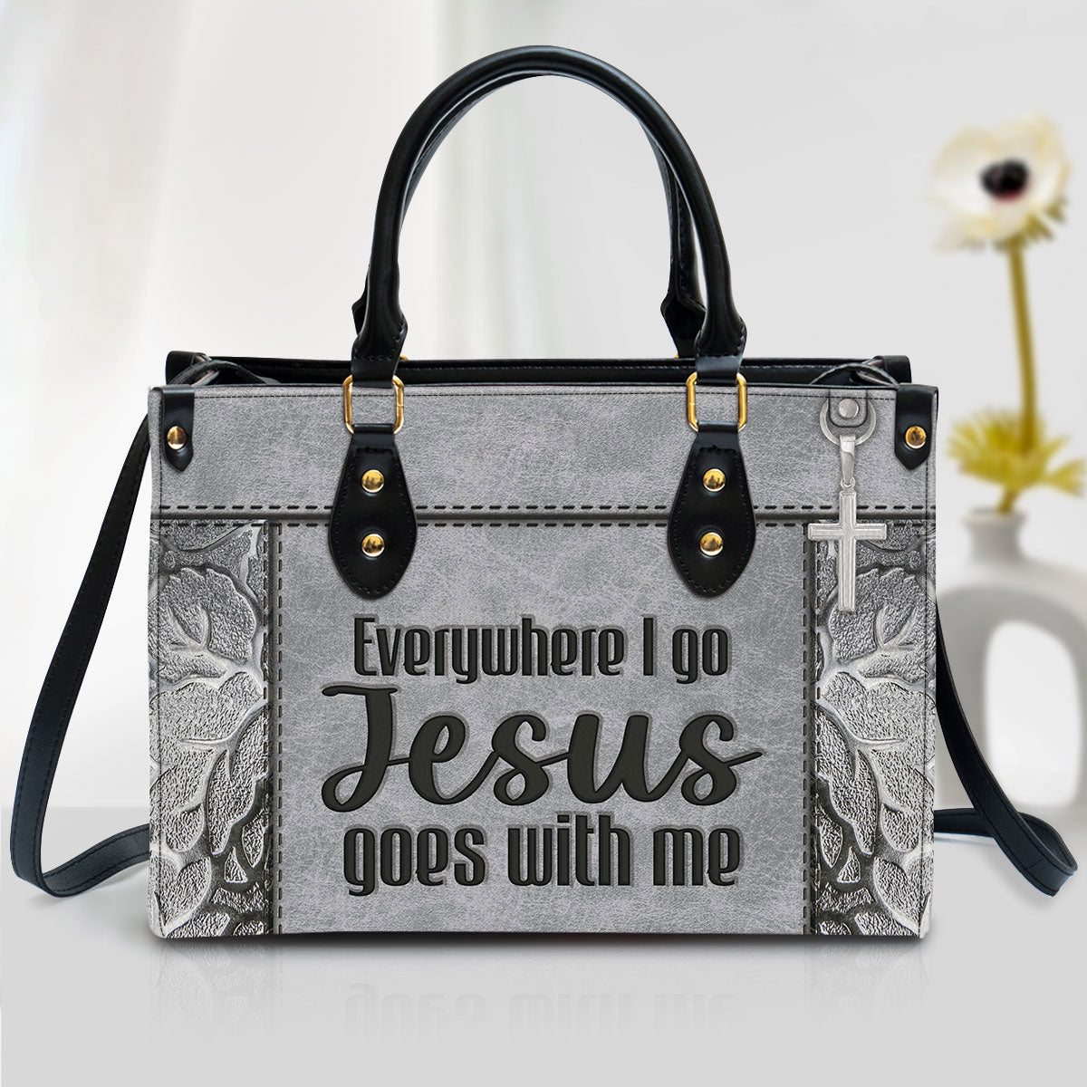 Christian Leather Handbag, Everywhere I Go Jesus Goes With Me Leather Bag, Religious Gifts For Women