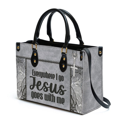 Christian Leather Handbag, Everywhere I Go Jesus Goes With Me Leather Bag, Religious Gifts For Women