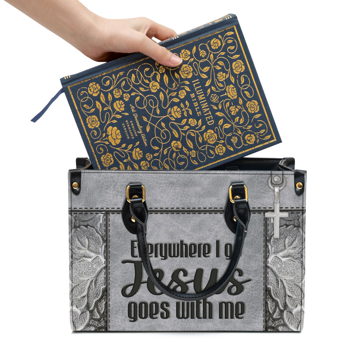 Christian Leather Handbag, Everywhere I Go Jesus Goes With Me Leather Bag, Religious Gifts For Women