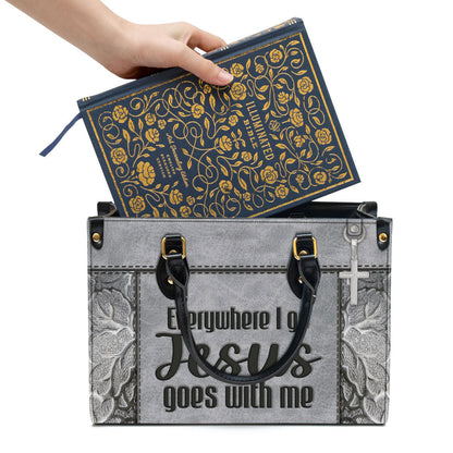 Christian Leather Handbag, Everywhere I Go Jesus Goes With Me Leather Bag, Religious Gifts For Women