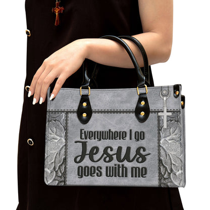 Christian Leather Handbag, Everywhere I Go Jesus Goes With Me Leather Bag, Religious Gifts For Women