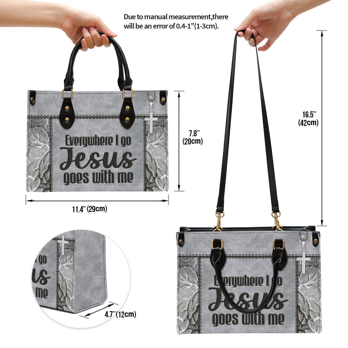 Christian Leather Handbag, Everywhere I Go Jesus Goes With Me Leather Bag, Religious Gifts For Women
