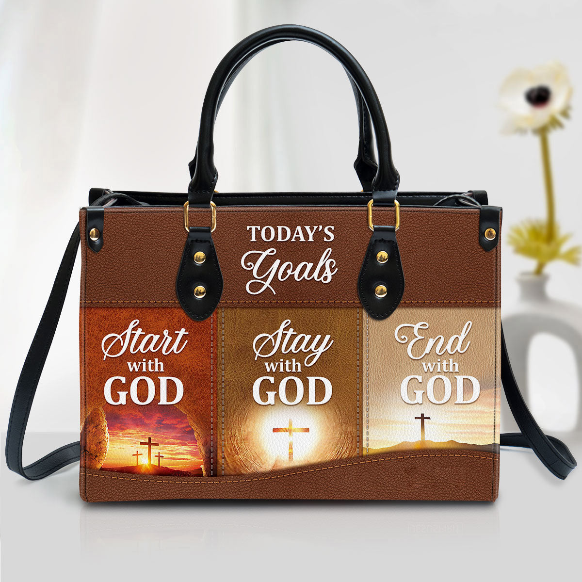 Christian Leather Handbag, Today‘s Goals Start With God Leather Bag, Religious Gifts For Women