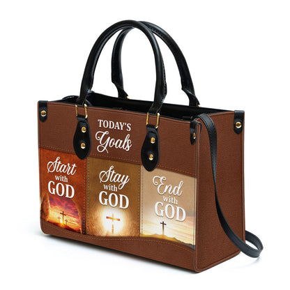 Christian Leather Handbag, Today‘s Goals Start With God Leather Bag, Religious Gifts For Women