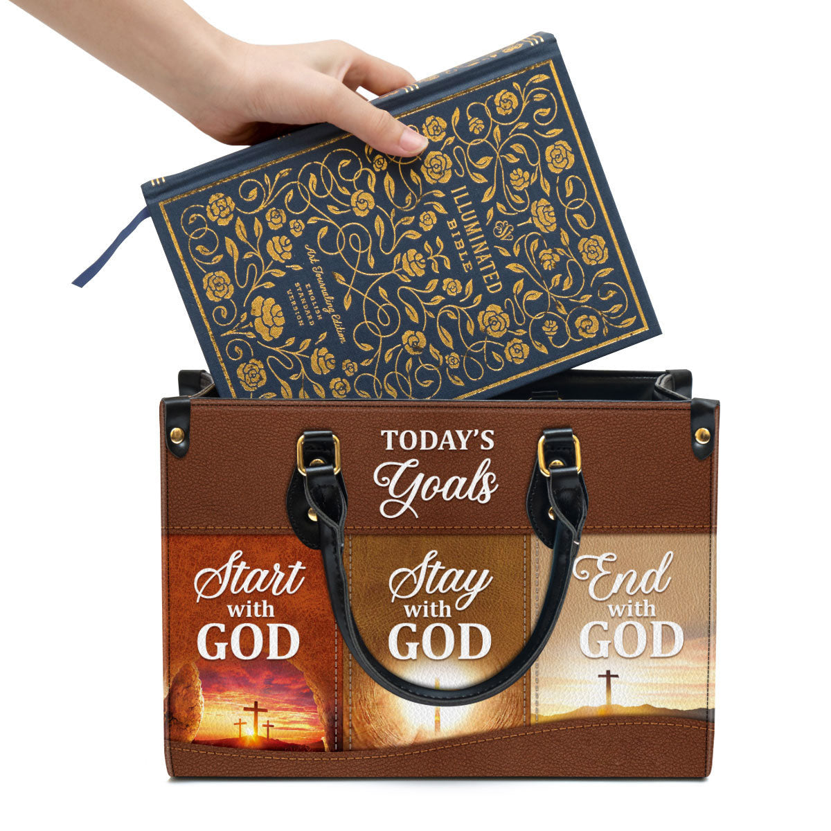 Christian Leather Handbag, Today‘s Goals Start With God Leather Bag, Religious Gifts For Women