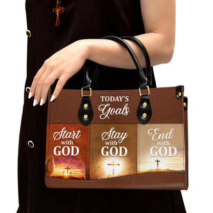 Christian Leather Handbag, Today‘s Goals Start With God Leather Bag, Religious Gifts For Women