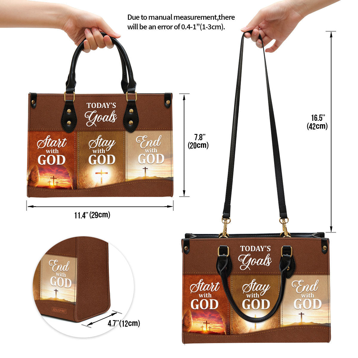 Christian Leather Handbag, Today‘s Goals Start With God Leather Bag, Religious Gifts For Women
