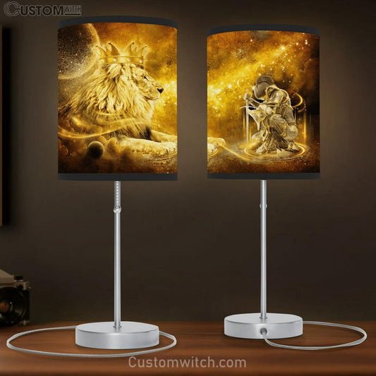 Christian Lion And Female Warrior Knight Of God Large Table Lamb Art - Christian Lamb Gift Home Decor - Religious Table Lamb Prints