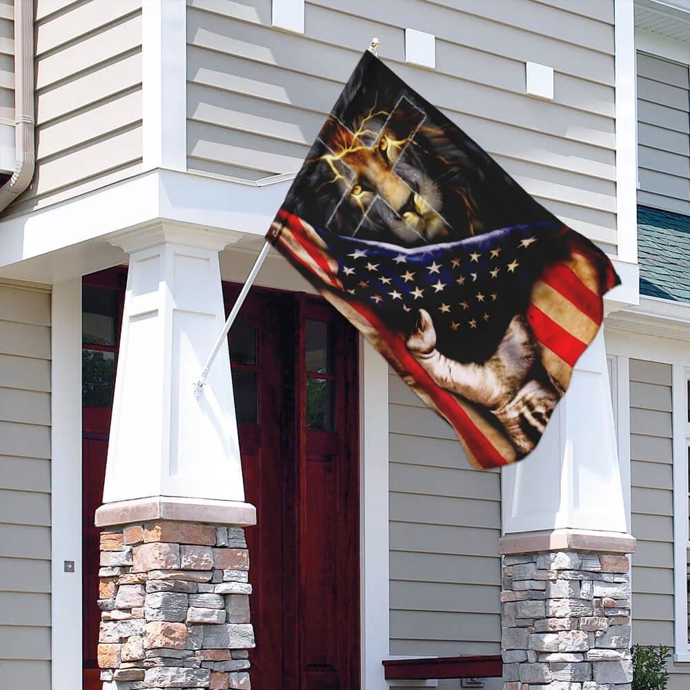 Christian Lion Cross House Flags, Christian Flag, Scripture Flag, Garden Banner