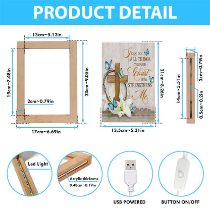 Christian Philippians 413 Nkjv Wooden Cross Lily Flower Butterflies Frame Lamp Prints - Bible Verse Decor - Scripture Art