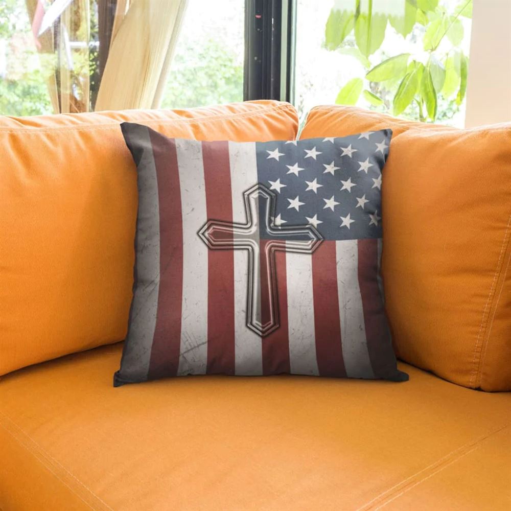 Christian Pillow, Jesus Pillow, Awesome American Flag Cross Pillow, Christian Throw Pillow, Inspirational Gifts, Best Pillow