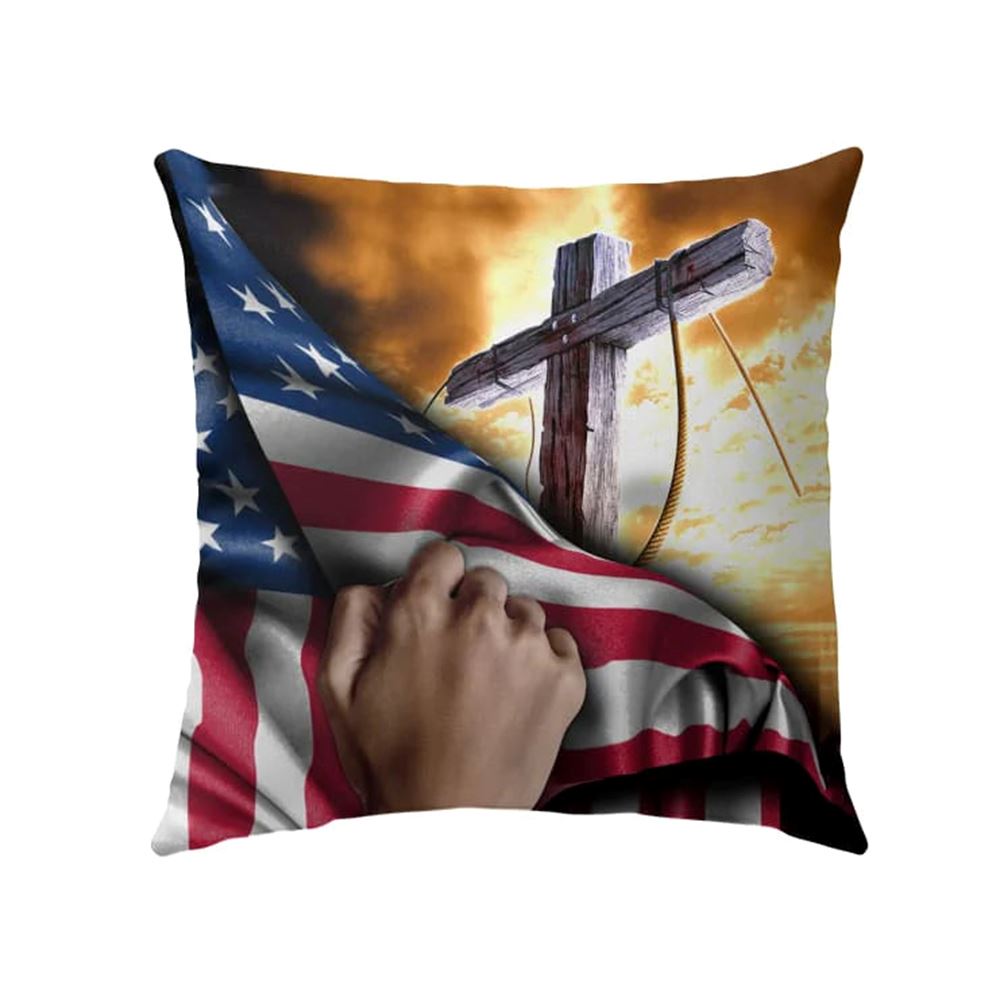 Christian Pillow, Jesus Pillow, Cross Christ American Flag Hand Christian Pillow, Christian Throw Pillow, Inspirational Gifts, Best Pillow