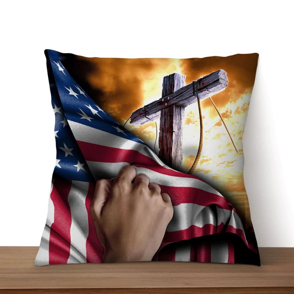 Christian Pillow, Jesus Pillow, Cross Christ American Flag Hand Christian Pillow, Christian Throw Pillow, Inspirational Gifts, Best Pillow