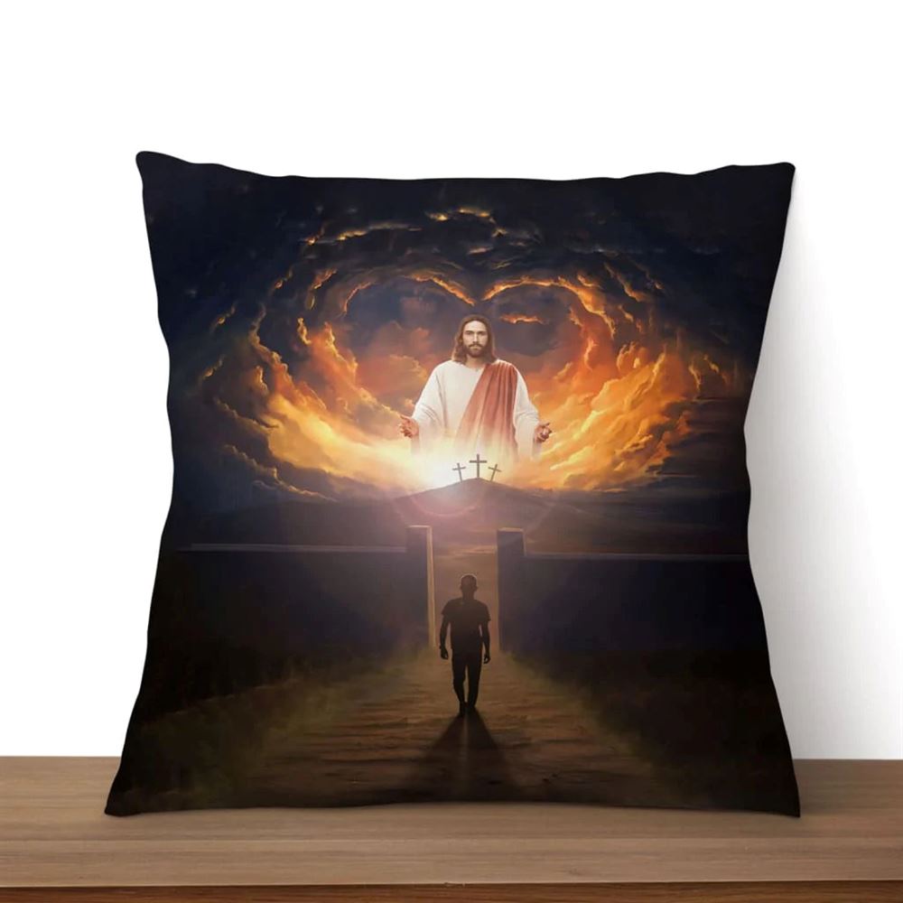 Christian Pillow, Jesus Pillow, Cross, Glory Of Jesus Come Back And Open Arms Pillow, Christian Throw Pillow, Inspirational Gifts, Best Pillow
