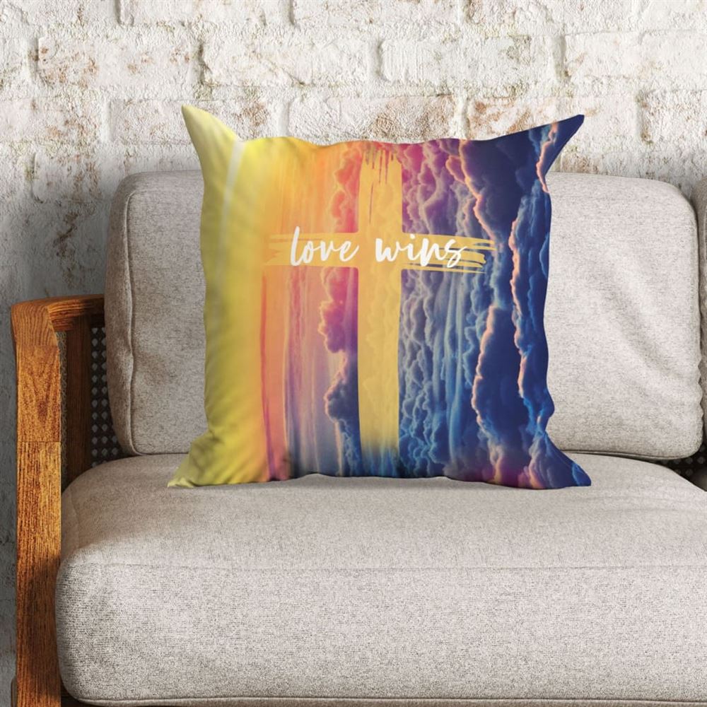 Christian Pillow, Jesus Pillow, Cross Symbol, Rainbow Sky Pillow, Love Wins Christian Pillow, Christian Throw Pillow, Inspirational Gifts, Best Pillow
