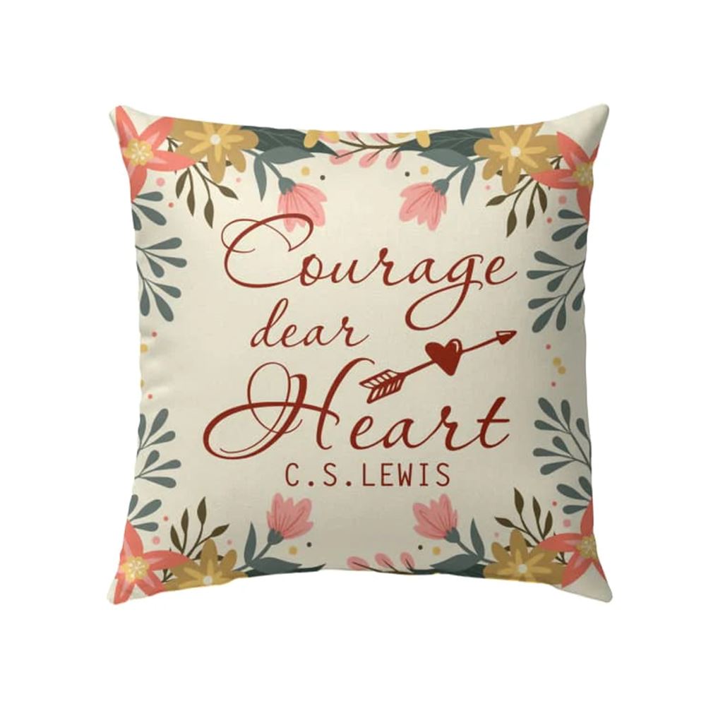 Christian Pillow, Jesus Pillow, Floral Leaf Frame Pillow, Courage Dear Heart Throw Pillow, Christian Throw Pillow, Inspirational Gifts, Best Pillow
