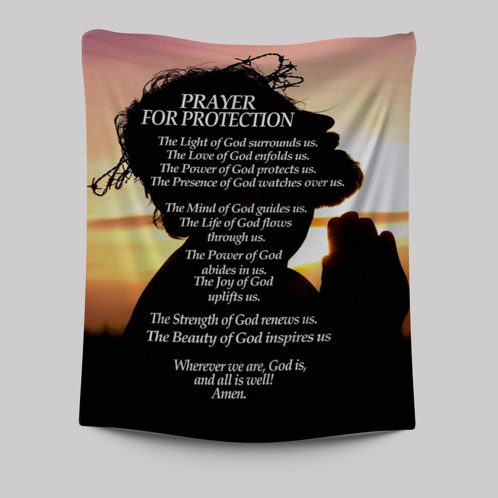 Christian Prayer For Protection Tapestry Prints - Bible Verse Wall Decor - Scripture Wall Art