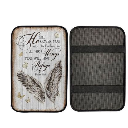 Christian Psalm 914 He Will Cover You With His Feathers Car Center Console Cover, Christian Car Accessories