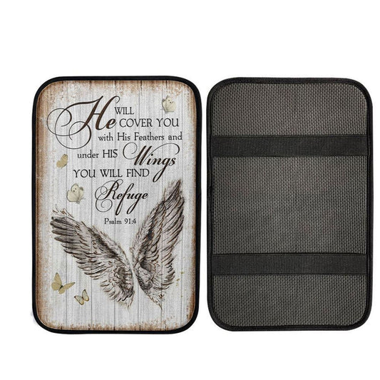 Christian Psalm 914 He Will Cover You With His Feathers Car Center Console Cover, Christian Car Accessories