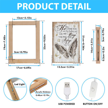 Christian Psalm 914 He Will Cover You With His Feathers Frame Lamp Prints - Bible Verse Decor - Scripture Art