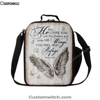 Christian Psalm 914 He Will Cover You With His Feathers Lunch Bag, Christian Lunch Bag For School, Picnic, Religious Lunch Bag