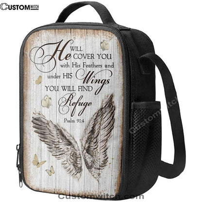 Christian Psalm 914 He Will Cover You With His Feathers Lunch Bag, Christian Lunch Bag For School, Picnic, Religious Lunch Bag
