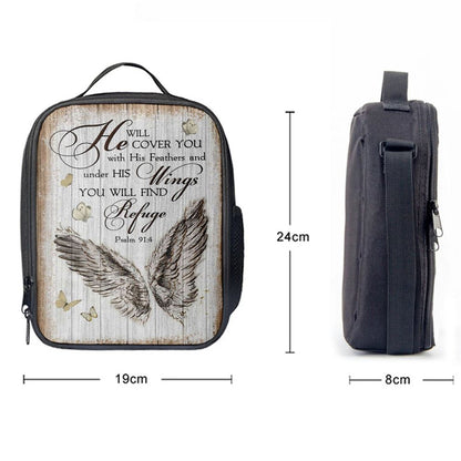 Christian Psalm 914 He Will Cover You With His Feathers Lunch Bag, Christian Lunch Bag For School, Picnic, Religious Lunch Bag