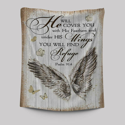 Christian Psalm 914 He Will Cover You With His Feathers Tapestry Prints - Bible Verse Wall Decor - Scripture Wall Art
