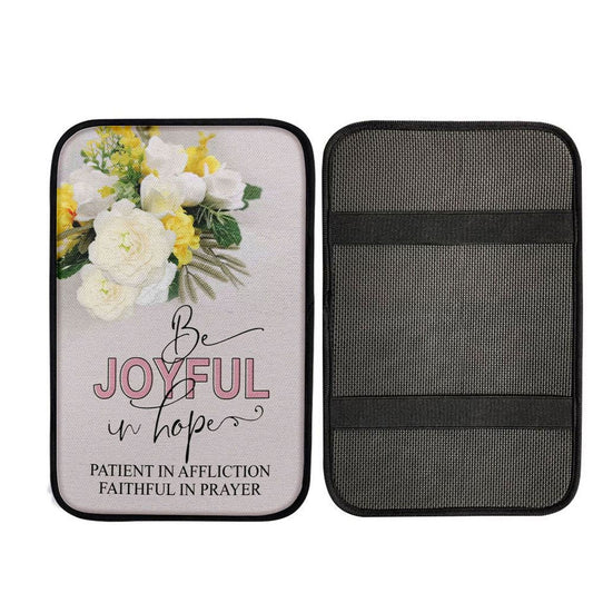 Christian Romans 1212 Be Joyful In Hope Floral Car Center Console Cover, Cross Car Interior Accessories