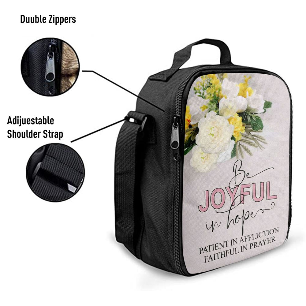 Christian Romans 1212 Be Joyful In Hope Floral Lunch Bag, Christian Lunch Bag For School, Picnic, Religious Lunch Bag