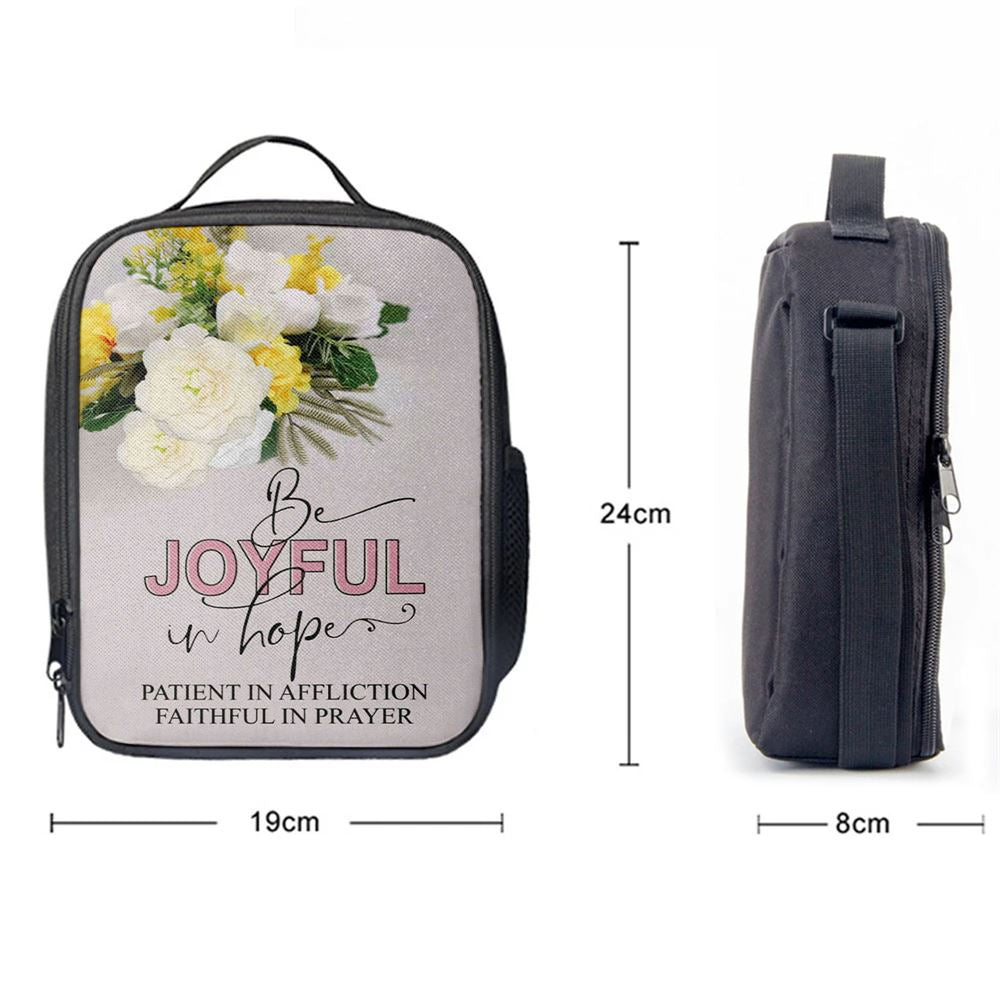 Christian Romans 1212 Be Joyful In Hope Floral Lunch Bag, Christian Lunch Bag For School, Picnic, Religious Lunch Bag