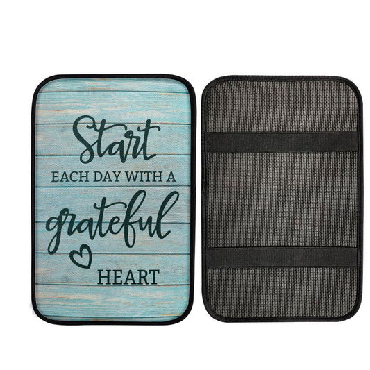 Christian Start Each Day With A Grateful Heart Car Center Console Cover, Cross Car Interior Accessories