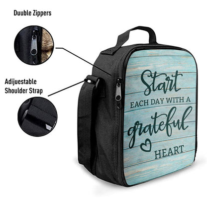 Christian Start Each Day With A Grateful Heart Lunch Bag, Christian Lunch Bag For School, Picnic, Religious Lunch Bag