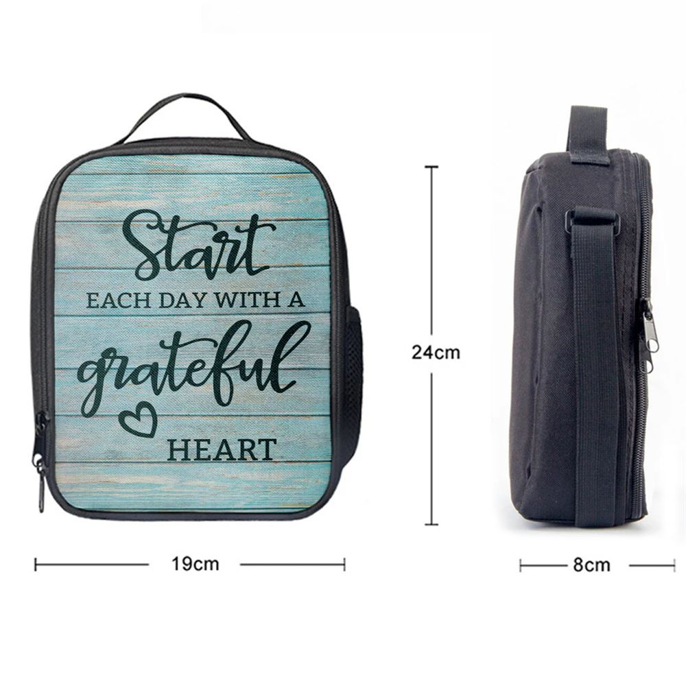 Christian Start Each Day With A Grateful Heart Lunch Bag, Christian Lunch Bag For School, Picnic, Religious Lunch Bag
