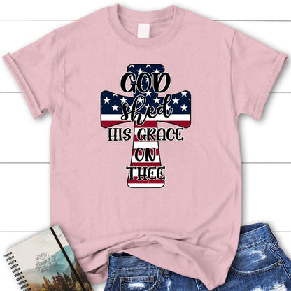 Christian T Shirt Cross American Flag God Shed His Grace On Thee, Blessed T Shirt, Bible T shirt, T shirt Women