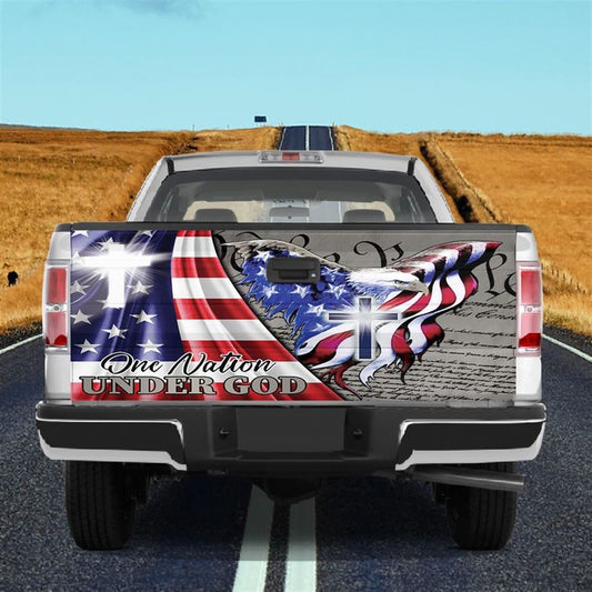 Christian Tailgate Wrap, American Eagle Flag Cross One Nation Under God Tailgate Decal Family Gift Tailgate Wrap, Christian Car Decor, Religious Gift
