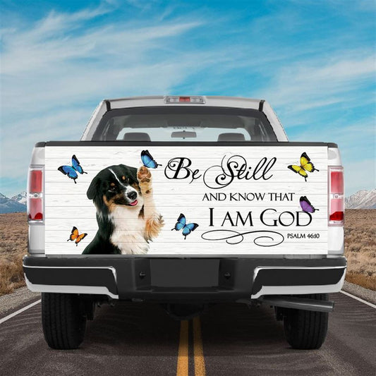 Christian Tailgate Wrap, Bernese Mountain Puppy Tailgate Mural Playful Dog Butterflies Graphic Wraps God Bible Verse Tailgate Wrap, Religious Gift