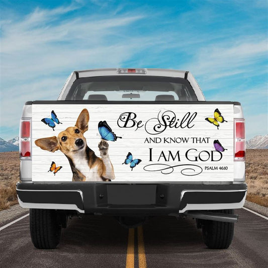 Christian Tailgate Wrap, Chihuahua Play With Butterflies Tailgate Mural Be Still And Know That I Am God Tailgate Sticker Tailgate Wrap, Religious Gift