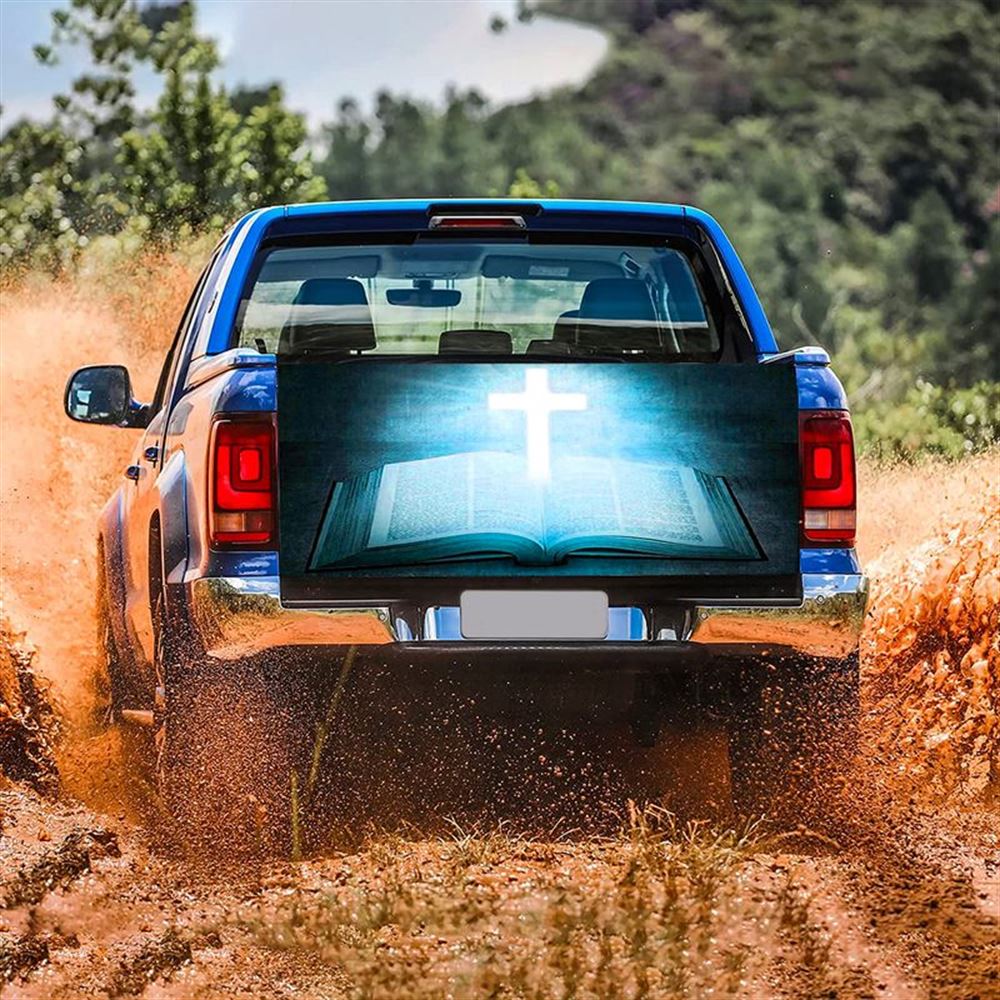 Christian Tailgate Wrap, Cross And Bible Truck Tailgate Decal Sticker Wrap America Jesus Christ Wrap Christian Car Decor Tailgate Wrap, Religious Gift