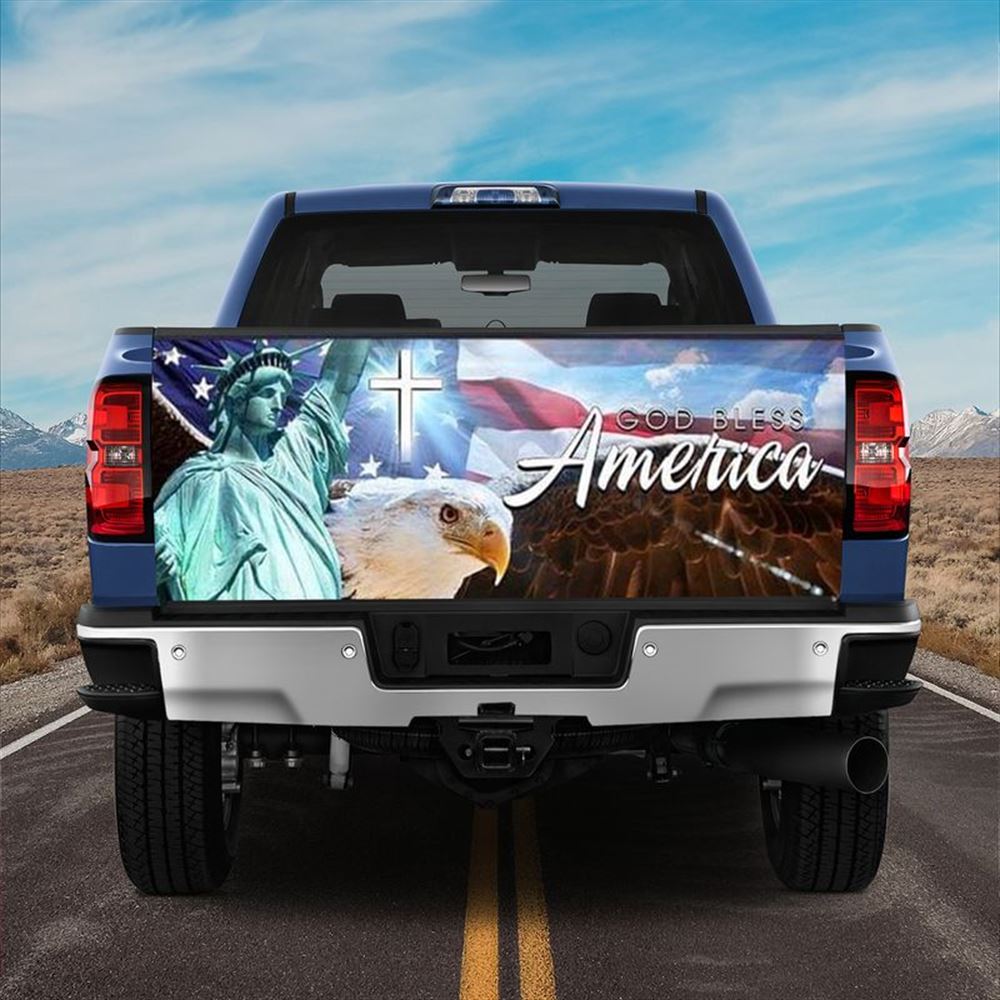 Christian Tailgate Wrap, God Bless America Eagl3 Truck Tailgate Decal Liberty Status One Nation Under God Tailgate Wrap, Christian Car Decor