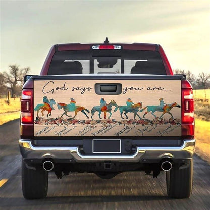 Christian Tailgate Wrap, God Says You Are Running Horses On The Way Truck Taligate Farmer Style Tailgate Wrap, Christian Car Decor, Religious Gift