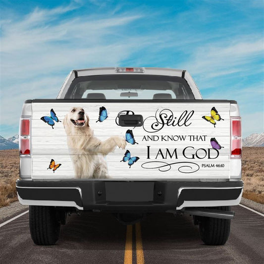 Christian Tailgate Wrap, Golden Retriever Tailgate Wrap Puppies Dog Butterfly Be Still And Know That I Am God Tailgate Wrap, Christian Car Decor