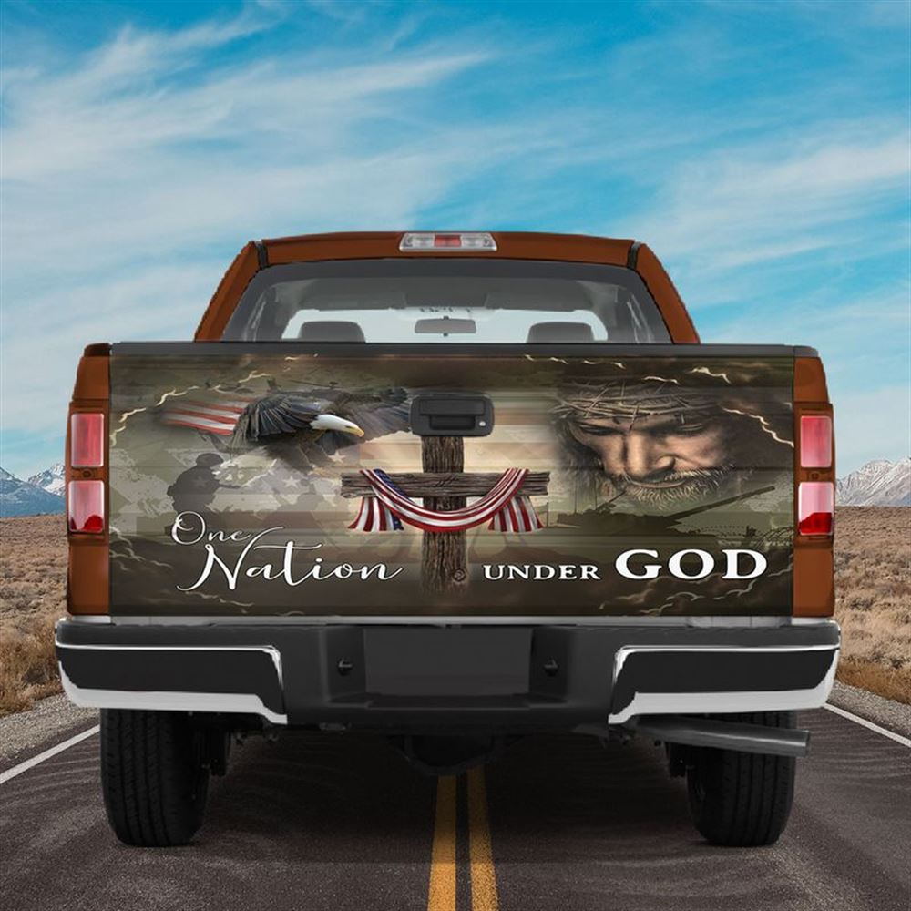 Christian Tailgate Wrap, Jesus Christ Truck Tailgate Decal One Nation Under God American Flag Tailgate Wrap Tailgate Decals Tailgate Wrap