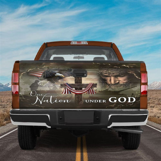 Christian Tailgate Wrap, Jesus Christ Truck Tailgate Decal One Nation Under God American Flag Tailgate Wrap Tailgate Decals Tailgate Wrap