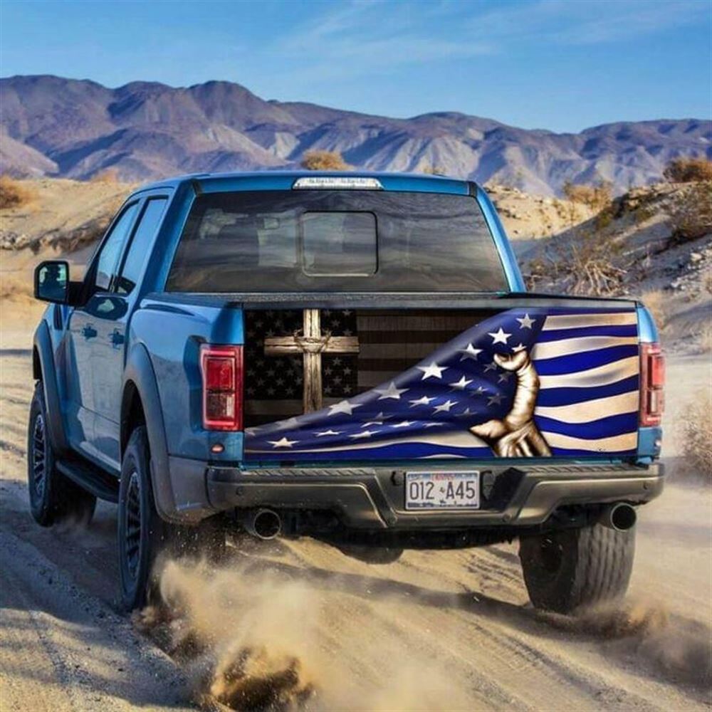Christian Tailgate Wrap, Jesus Christian Cross. The Thin Blue Line Truck Tailgate Decal Christian Gift Tailgate Wrap, Christian Car Decor