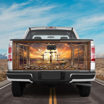 Christian Tailgate Wrap, Jesus Cross Jesus Faith Over Fear Tailgate Wrap Decal Jesus Cross Flower Heaven Tailgate Wrap, Christian Car Decor