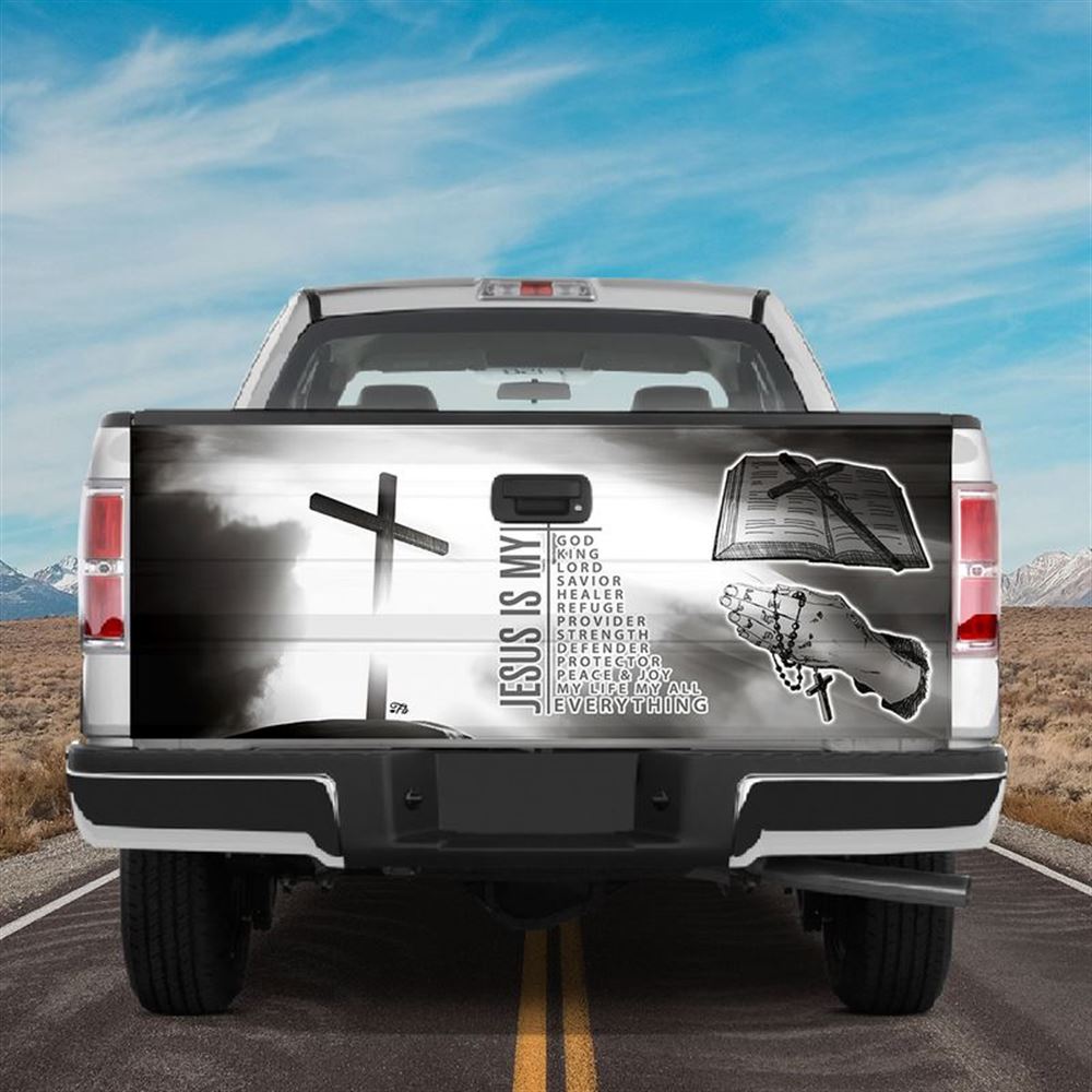 Christian Tailgate Wrap, Jesus Is My Savior Wrap Jesus Tailgate Wrap Jesus Cross Art Cover Jesus Bless You Cover Decor Tailgate Wrap, Religious Gift