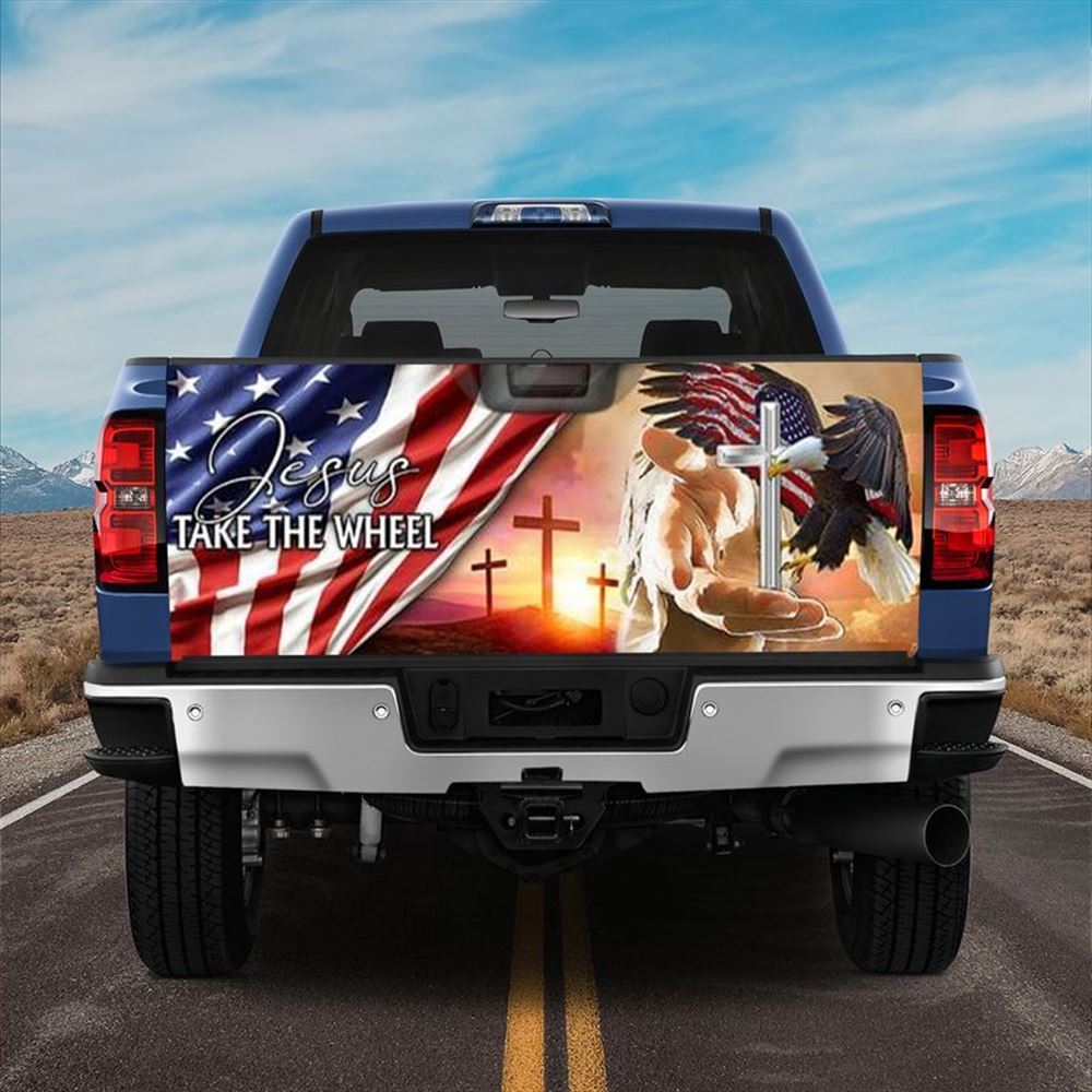 Christian Tailgate Wrap, Jesus Take The Wheel Truck Tailgate Wrap American Flag Christian Car Decor Tailgate Wrap, Christian Car Decor, Religious Gift